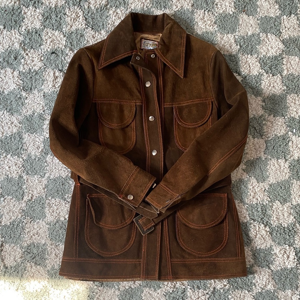 Vintage Brown Suede Jacket with Contrast Stitching